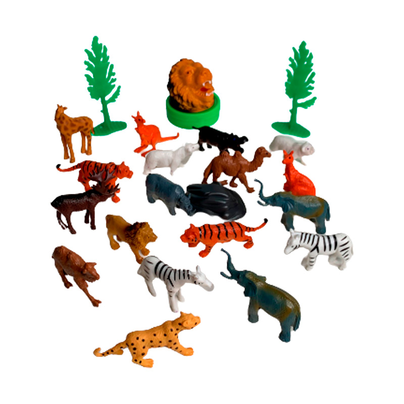 Набор из 18 фигурок "Дикие животные" + 3 декорации в тубусе
