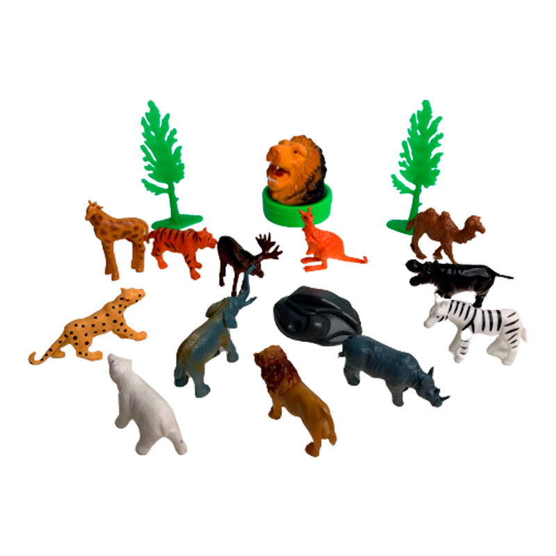 Набор из 12 фигурок "Дикие животные" + 3 декорации в тубусе