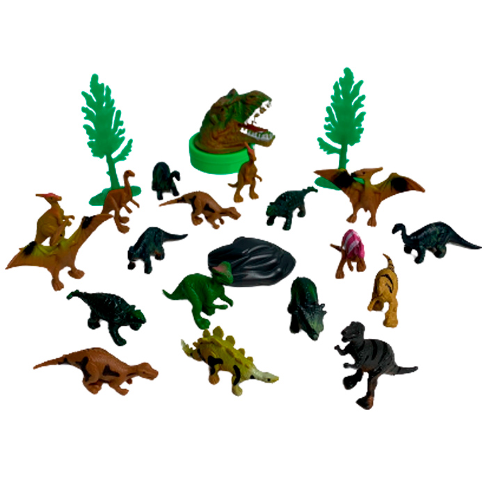 Набор из 12 фигурок "Динозавры" + 3 декорации в тубусе