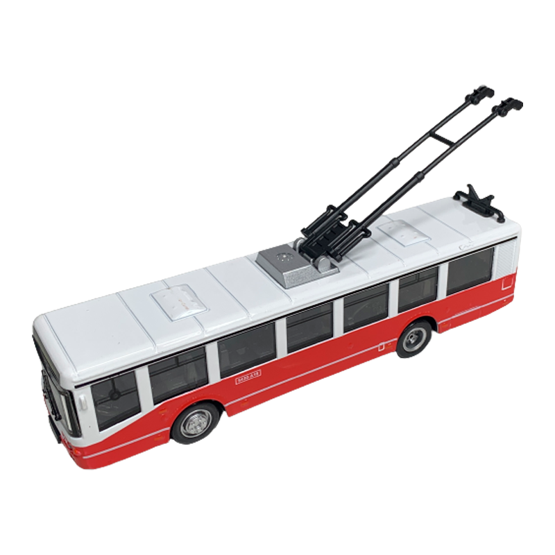 Модель троллейбуса 1:50, красный, свет+звук, инерционный