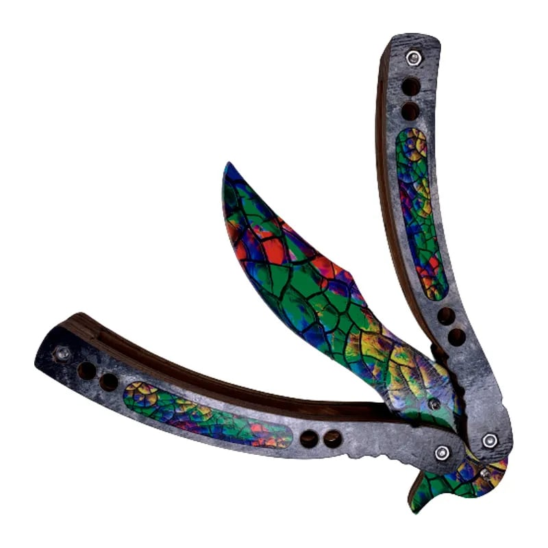 Нож бабочка деревянный, вид 2, "Радужные витражи" (Rainbow Glass)