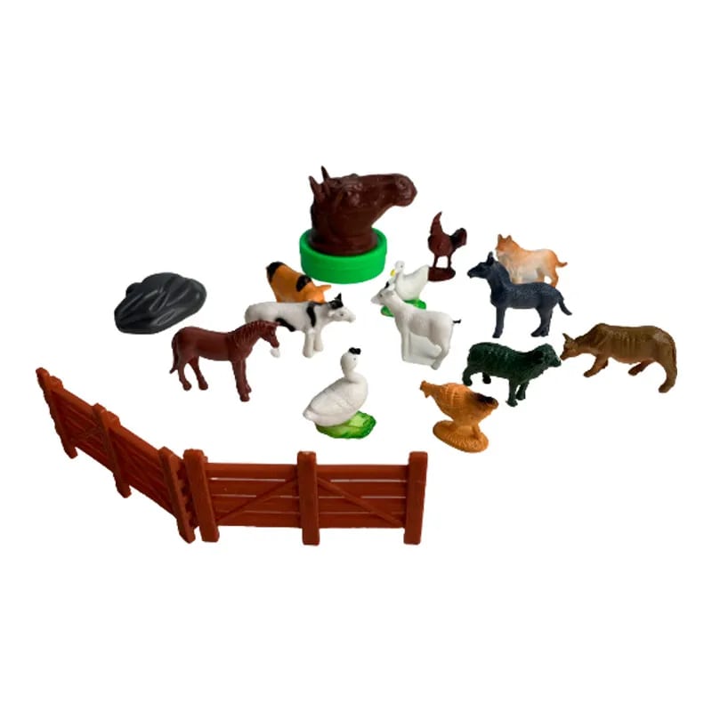Набор из 12 фигурок "Животные фермы" + 3 декорации в тубусе