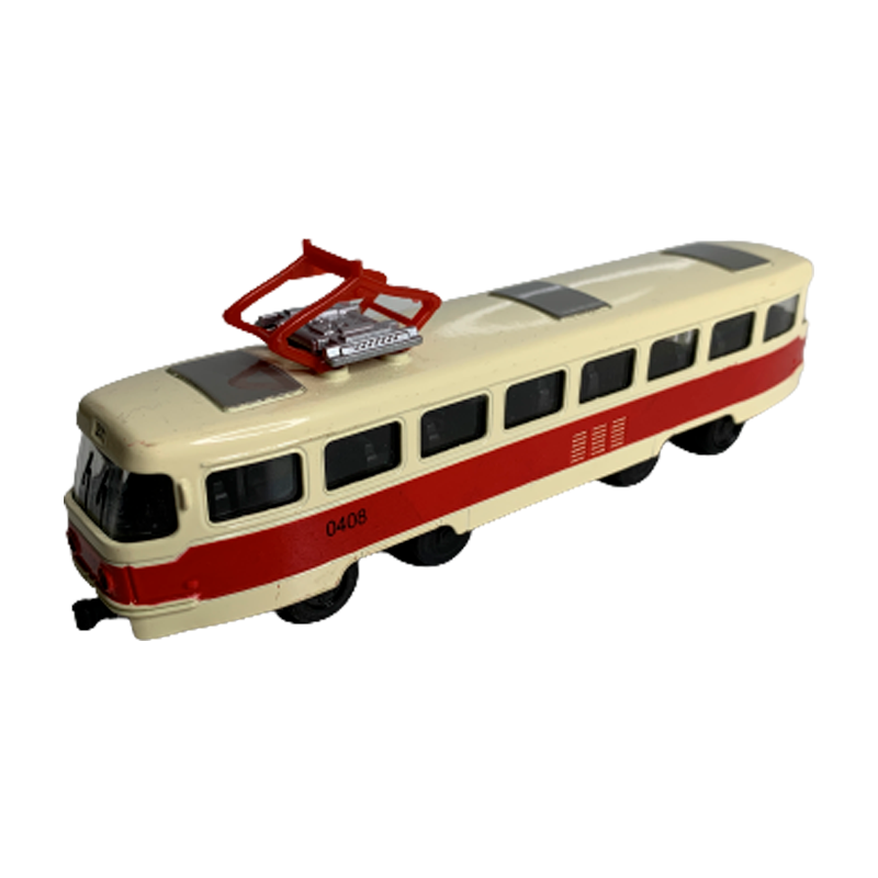 Модель трамвая, 1:50, красный, свет+звук, инерционный